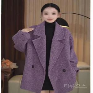 티류으스 여성 가을 겨울 더블페이스 울 코트 보라색 루즈핏 오피스룩 Lyw