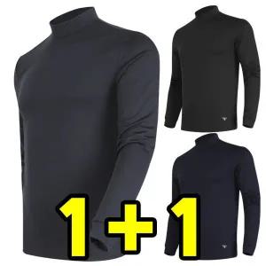 1+1남자 겨울 긴팔티셔츠 목폴라 반목 티셔츠 기능성 스판 작업복 히트텍 상의 기모 방한 등산복 골프웨어