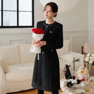 [시크라인] (~XXL까지) 엘라카이 진주버튼 트위드 원피스 겨울 하객룩 오피스룩 모임룩 격식룩 연말룩 빅사이즈