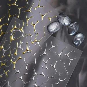 [하프클럽/]네일아트 심플 모던 골드 실버 아트라인 스티커 2종