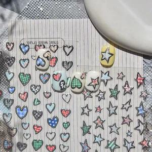 [하프클럽/]네일아트 키치 유니크한 메탈라인 별 하트 네일스티커