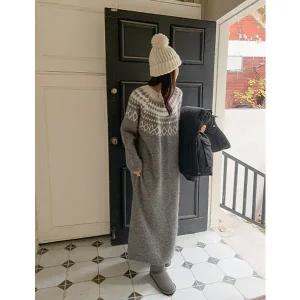 [공구우먼] 써밋 노르딕 루즈핏 롱 니트원피스 85298 빅사이즈 여성의류