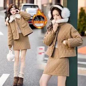 여자정장세트 프렌치 스웨이드 패딩 세트 겨울 스커트 투피스 도톰함 원템4