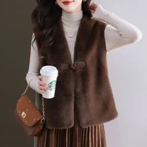EAMT 여성조끼 겨울 퍼 일체형 밍크 조끼 원버튼 아웃포켓 따뜻한 YJ4