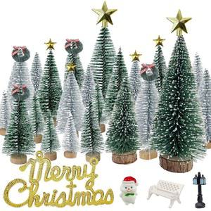 NotiGat 미니어처 크리스마스 소나무 미니 병 브러시 트리 테이블 상단 마을 겨울 장식용 나무 베이스 36pcs