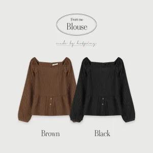 핫핑 [투웨이/여리함] 프롬 레이스패턴 스퀘어넥 오프숄더 긴팔블라우스