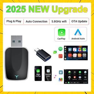 커넥터무선 카플레이 & 안드로이드 오토 어댑터 2025 업그레이드 미니 소형 디자인 유선무선으로 변환 플러