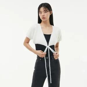 크롭 끈 반팔 볼레로 가디건 AP4KGA43