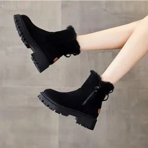 제이시 볼넓은 스웨이드 여자 겨울 털 워커 부츠 B036