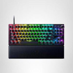 Huntsman V3 Pro TKL Esports 게이밍 손목 광학 스위치 빠른 다이얼 더블샷 스냅 키 트리거 키캡 및 작동 받침대 미디어 블랙 탭 Razer PBT - 키보드: 아날로그 가능한 조절