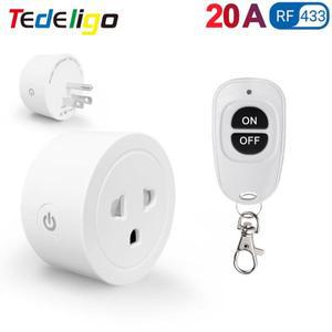 Tedeligo RF 433MHz 무선 원격 제어 플러그 소켓 스위치 110V 120V 220V 20A 3000W 미국 표준, 가정용 LED