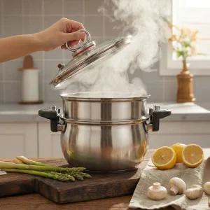 파르셀 IH 저압냄비 통3중 스테인리스 찜기 압력솥 인덕션 진공냄비 7.5L