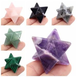 메르카바 별석 조각 자연 치유 크리스탈 석영 옥 재스퍼 에너지 공예 가정 장식 제단   25mm
