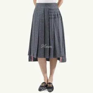 [톰브라운] 여성 울 캐시미어 플란넬 빌로우 니 플리츠 바 스커트