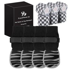하드우드 바닥용 퍼지 슬립 양말 6팩 수의사 랩으로 발을 핥는 것을 방지하는 반려동물 소형 중형 대형 시니어 개를 위한 부츠 보호대 고양이 의류