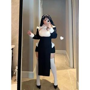 빅사이즈 할로윈 섹시 수녀복 코스튬 팔뚝커버 체형커버 코스프레 의상