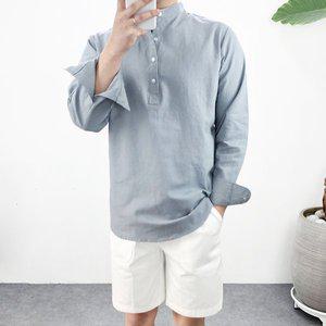 [엠클로] 남자 린넨 면마 바이오워싱 무지 헨리넥셔츠 8컬러