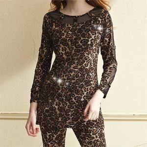 사다리 망사 호피 롱 티셔츠 블라우스 긴팔 엄마옷