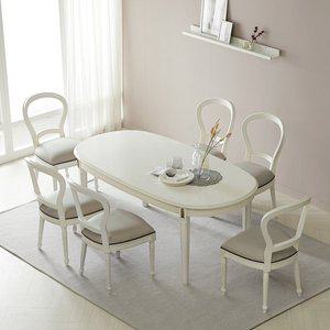 [피어젠] 프렌치 앤틱 크램드 원목 6인 식탁세트 빈티지화이트