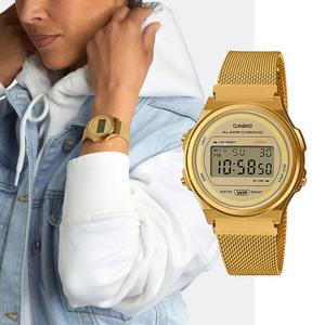 백화점AS가능 카시오 라운드 금장 메탈 전자시계 빈티지 레트로 디지털 A-171WEMG-9ADF 지코스모 제품 A-17
