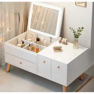 원목 화장대 파우더룸 상품 원룸 좌식 테이블 LED 캐비닛