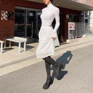 [하프클럽/]여자 발레코어 리본장식 레이어드 2type 미디 스커트