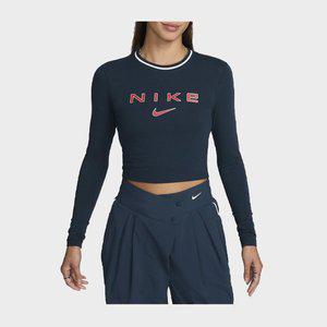 [나이키] 스포츠웨어 칠 니트 여성 슬림 긴팔 크롭 그래픽 티셔츠 FZ2859-478