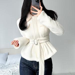 츠맬리 뽀글이 재킷 양모 밍크 여성 윈터 핀턱 벨트