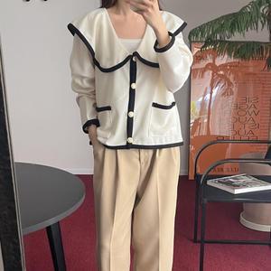 여자 가을 러블리룩 빅카라 세일러 가디건