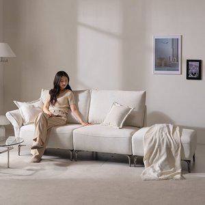 [비앙스] 레논 아쿠아 패브릭 3인 카우치형 소파(스툴포함)