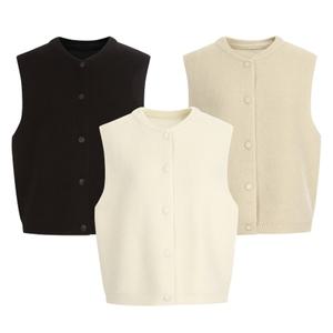 [샵앤] FW신상 여성 라운드넥 스냅단추 레이어드 니트 조끼 FRB-WVS-20035