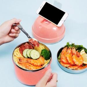 라이크숟가락포함이중도시락스텐라면그릇핑크