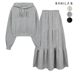 기모 후드 티셔츠 플레어 스커트 셋업