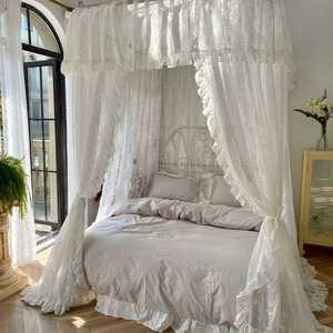 침실 레이스 캐노피 텐트 커튼 공주방 공주침대 가림막 자형 침대