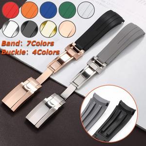 호환 롤렉스 워터 고스트 남성용 곡선 고무 시계 스트랩 실리콘 시계 밴드 접이식 버클 손목 밴드 남녀공용