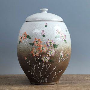 쌀보관통 소금 현관 작은꽃 쌀통 도자기 여주 현관소금 단지 투톤 쌀벌레 항아리 잡곡 쌀독