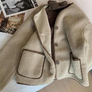 [HYIK9RE0_4B]자켓 베이직 양털 단추 가디건 후리스 베이지