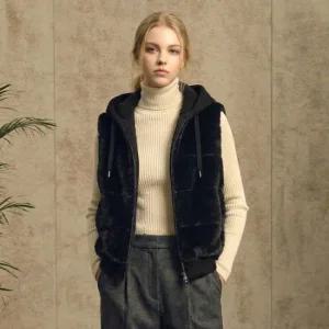 리오벨 FAUX 밍크 호리젠탈 니트 후드 베스트