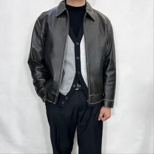 [바쏘옴므]25SS 빈티지 워싱 천연 양가죽 블루종 카라자켓 블랙 WSY3UA17-1