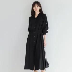 [시크라인] 다엔 비죠 롤업 슬리브 포켓 셔츠 원피스