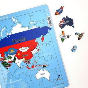 월드맵 라인 퍼즐 목재 아시아 오세아니아 지도 판 A3 영어 교육 초급 지리 세계 수도 국기 용