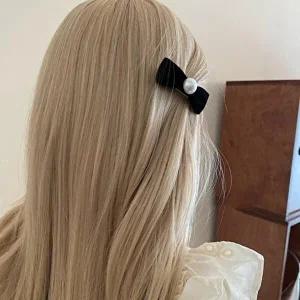 진주 벨벳 미니 리본 옆머리 포인트 미니 집게 머리핀-WDCB956