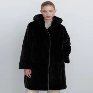 닥스 여성 24FW [밍크FUR][리버시블] 블랙 탈착 후드 위즐&타프타 롱 코트 DLCO4D861BK