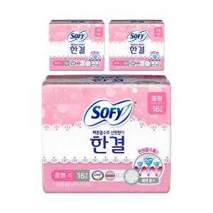 쏘피 한결 날개형, 중형, 16매, 3개