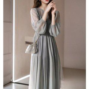 플리츠 쉬폰 시스루 포인트 원피스