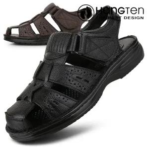 [행텐] 소가죽 경량 글레디에이터 남자샌들 찍찍이 시원한 여름신발 운전자샌들
