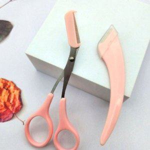 [기타]고품질 안전캡미용칼 눈썹 정리 2종 세트 핑크 눈썹정리 눈썹정리가위 눈썹관리 (WFHV99J)