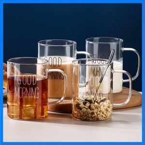 좋은 아침 유리 머그잔 커피 우유 아침 식사 컵 텀블러 핸들 투명 Drinkware 어린이를위한 가정용 선물 세