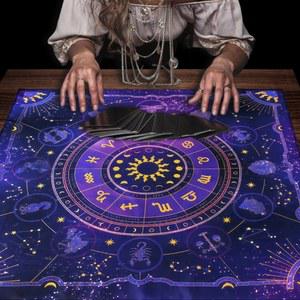 식탁보 보라색 12 별자리 타로 카드 스프레드 천을위한 제단 영적 오라클 패드 장식