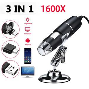 1600X 디지털 현미경  USB C 타입 휴대용 전자 현미경  미용 건강 전문가  납땜 LED 확대경  3 in 1